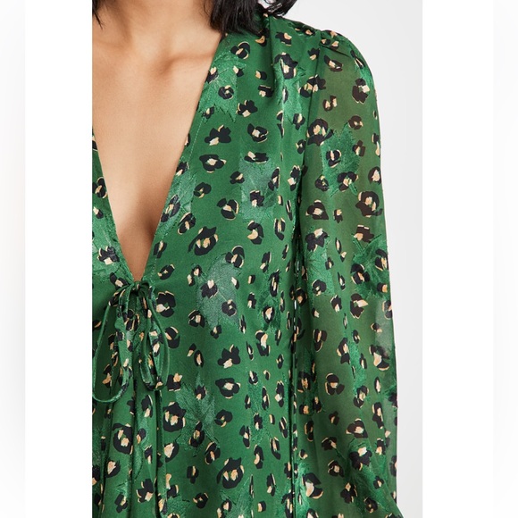 NWT | ShopBop Green Leopard Tie-Front Top - Picture 2 of 6